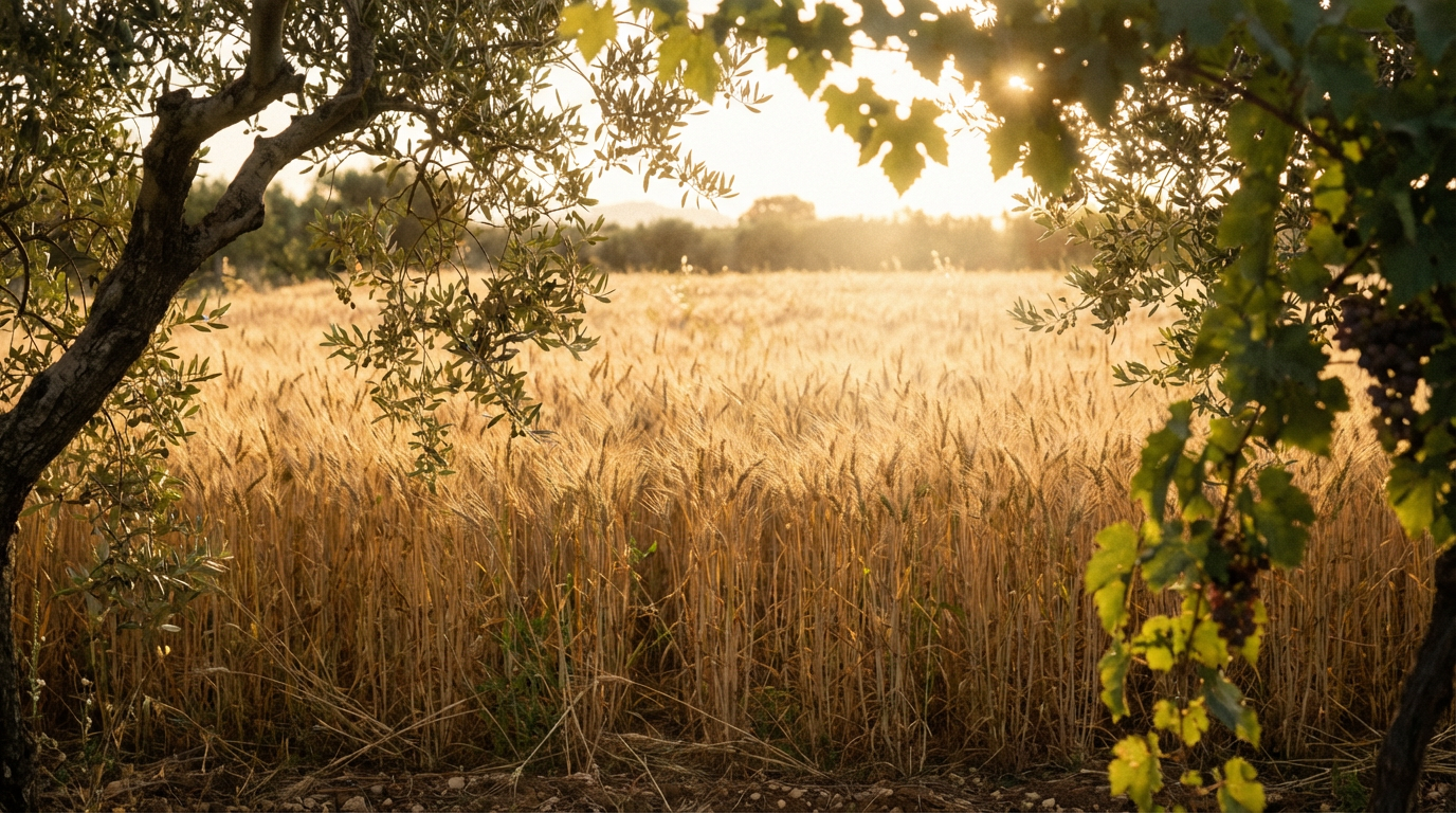 Campo de trigo dourado ao pôr do sol