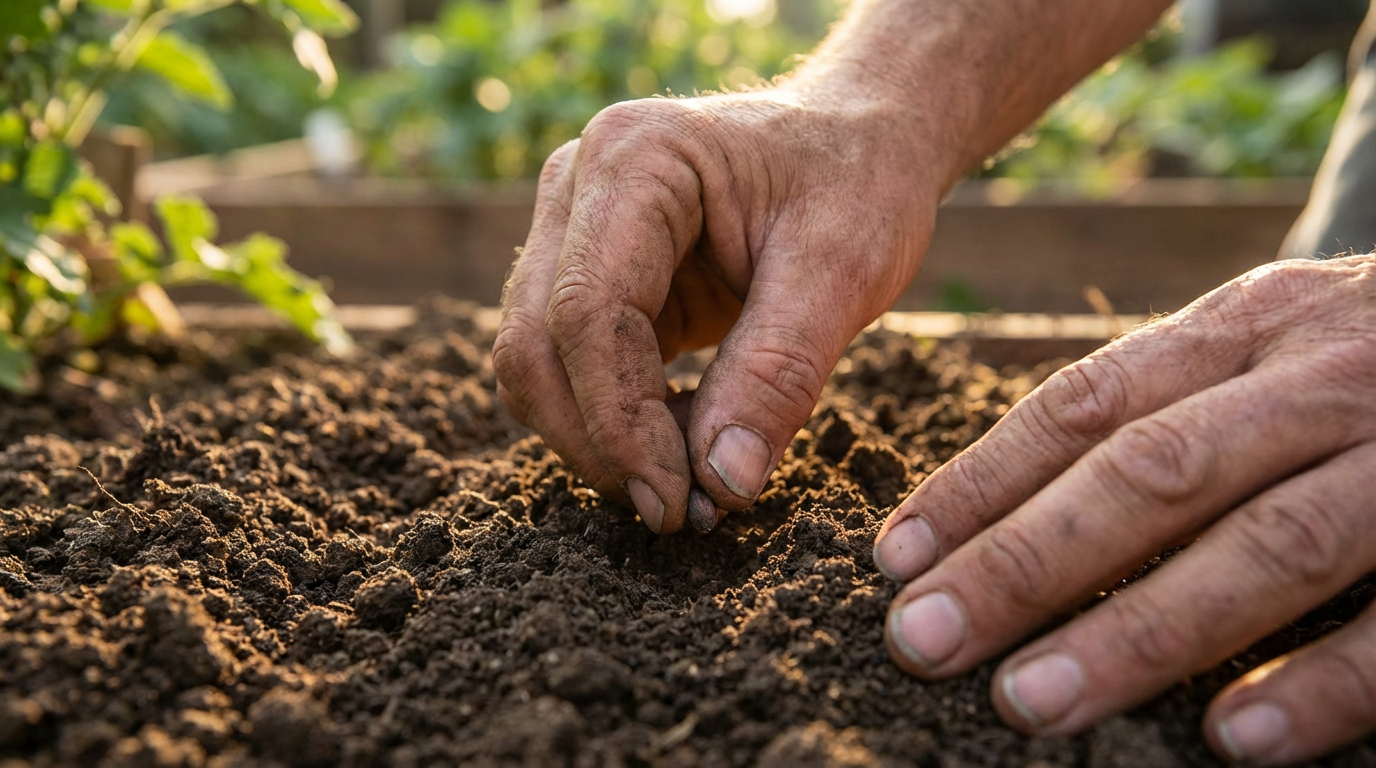 Mãos plantando sementes